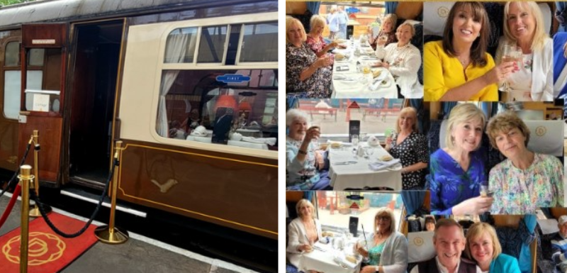 Culture Calendar Women’s Social Group enjoying a vintage steam train journey with scenic countryside views, fine dining, and the perfect opportunity to invite a friend or plus one for a luxurious day out.