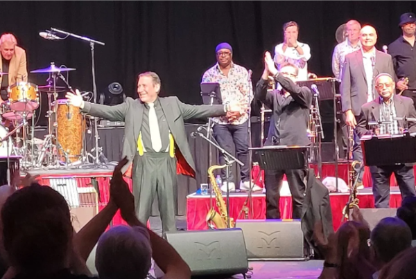Culture Calendar ladies enjoying Jools Holland live in concert with Rhythm & Blues Orchestra at Liverpool Philharmonic Hall – an unforgettable night of music, dancing and special guests