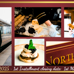 A luxurious journey aboard the vintage Northern Belle steam train, featuring gourmet dining, fine wine pairings, and elegant surroundings. Experience timeless opulence and celebrate special occasions in true decadence.