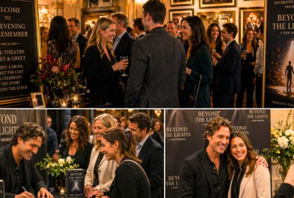 Pre-theatre meet and greet event with guests, book signing, and celebrity photo opportunities in a theatre setting