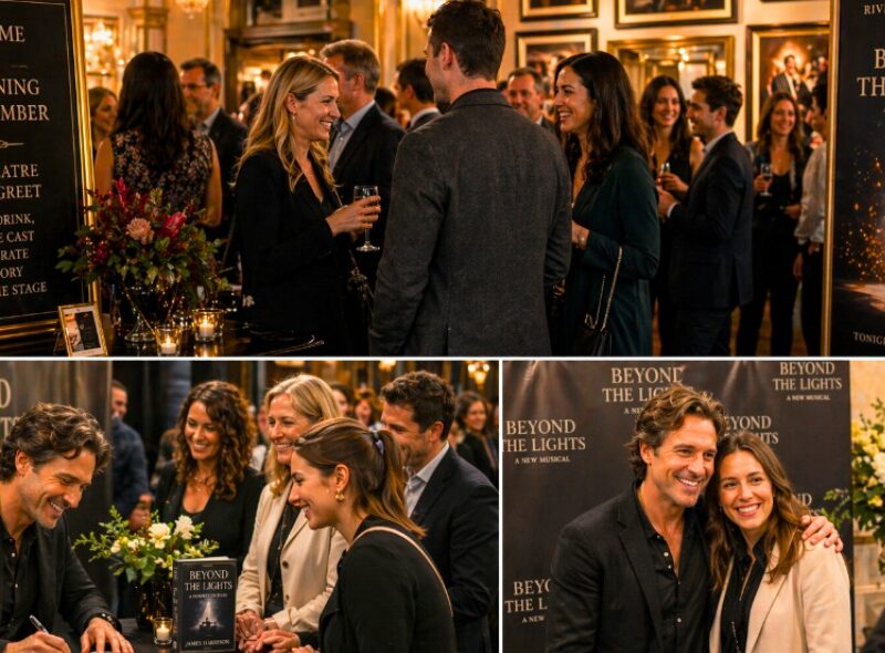 Pre-theatre meet and greet event with guests, book signing, and celebrity photo opportunities in a theatre setting